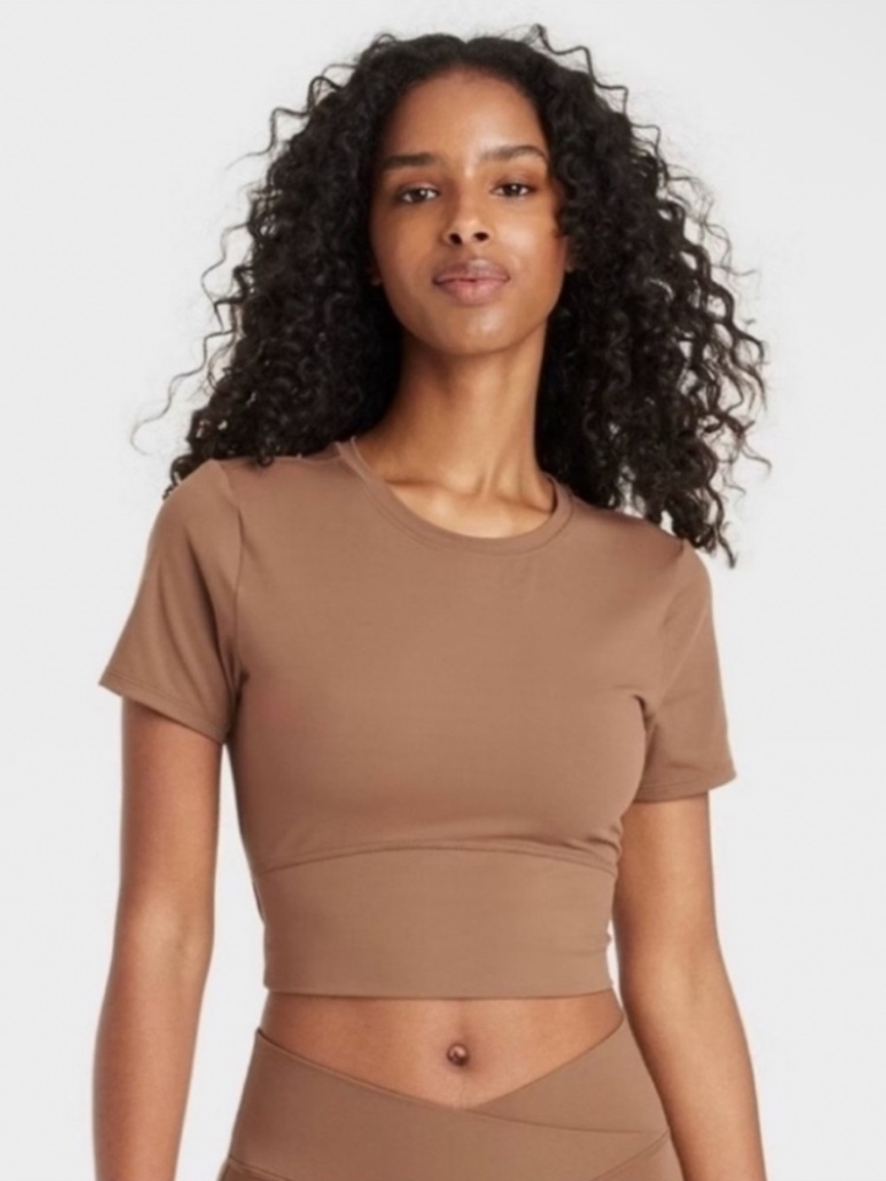 JoyLab - Women’s Mocha Brown Active Cropped Fit Short Sleeve Tee Crew Neck